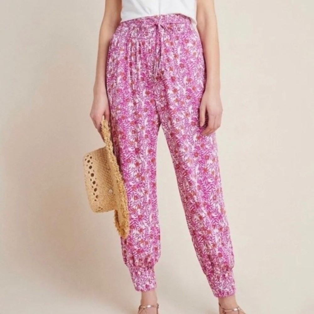 Anthropologie Pink Floral Pattern Joggers Harem Pants
